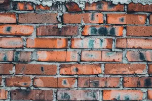 Detailed shot of a weathered red brick wall with mortar, showcasing rustic charm and texture. jigsaw puzzle