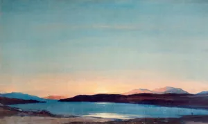 a painting of a lake with mountains in the background jigsaw puzzle