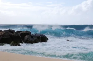 Powerful ocean waves crash against the rocky shore, creating a mesmerizing seaside view. jigsaw puzzle