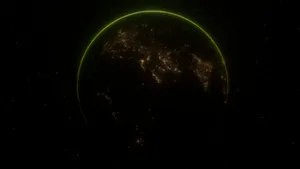 View of Earth's night lights with a glowing atmosphere captured from space. jigsaw puzzle