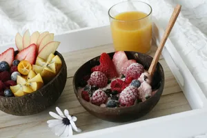 strawberries and blueberries on brown wooden bowl jigsaw puzzle