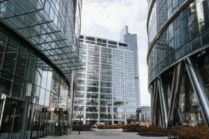 Contemporary skyscrapers in Warsaw's cityscape highlighting modern architectural design. jigsaw puzzle
