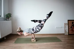 woman balancing her body on olive-green mat jigsaw puzzle