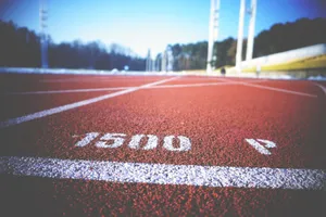 Empty running track lane with 1500 meter marking, sunny day outdoors. jigsaw puzzle