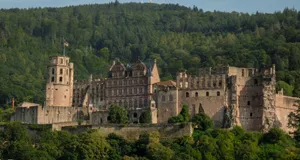 Explore the historic Heidelberg Castle surrounded by verdant summer foliage. jigsaw puzzle