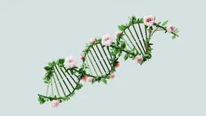 A creative representation of a DNA helix using flowers and leaves, symbolizing nature and biotechnology. jigsaw puzzle