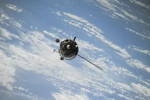 satellite flying on space jigsaw puzzle