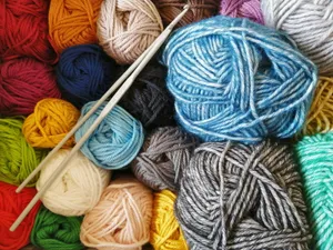 orange blue and white yarn jigsaw puzzle