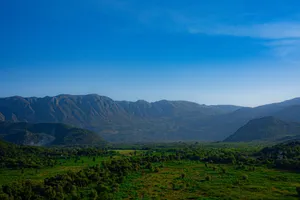 Stunning view of greenery and mountains under a clear blue sky in Montenegro. jigsaw puzzle