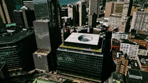 Stunning aerial view of Detroit's downtown skyline featuring iconic architecture. jigsaw puzzle