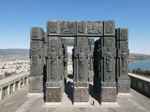 Aerial view of the Chronicle of Georgia monument in Tbilisi on a clear day. jigsaw puzzle