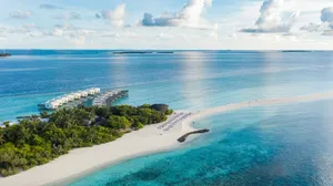 an aerial view of an island in the middle of the ocean jigsaw puzzle