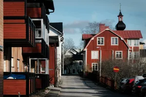 Street view of colorful, traditional houses. jigsaw puzzle
