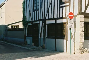 Old half-timbered building with a no entry sign jigsaw puzzle