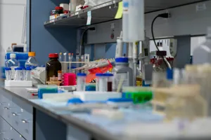 A laboratory bench with scientific equipment. jigsaw puzzle