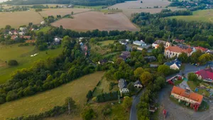 Aerial view of Čestín village, showcasing Czech countryside and architecture. jigsaw puzzle