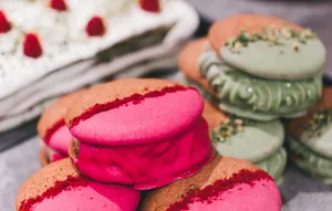 Delicious vibrant French macarons filled with cream, a perfect mix for dessert. jigsaw puzzle