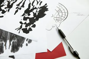 Black and white abstract ink drawings on paper with pen, showcasing artistic creativity. jigsaw puzzle