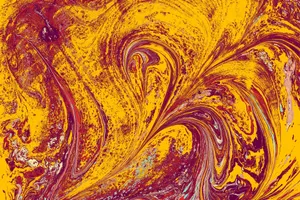 A dynamic marbled artwork with swirling orange and red patterns creating a vivid abstract expression. jigsaw puzzle