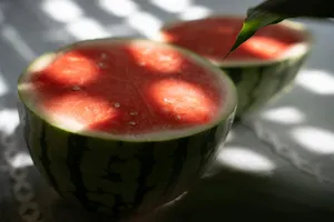 a close up of a watermelon cut in half jigsaw puzzle