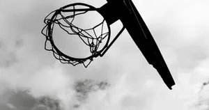 a black and white photo of a basketball hoop jigsaw puzzle