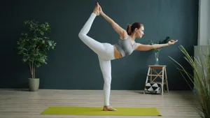 Woman in yoga pose on mat indoors jigsaw puzzle