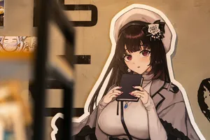 Anime girl with dark hair and beret holding book. jigsaw puzzle