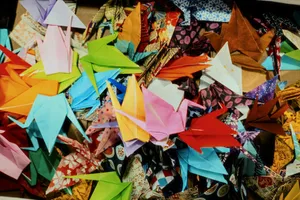 A colorful collection of origami paper cranes jigsaw puzzle