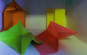 Colorful origami shapes arranged in a still life. jigsaw puzzle