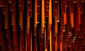 Hanging rods in warm tones create an interesting pattern. jigsaw puzzle