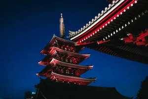 Beautiful night view of the Senso-ji Pagoda, a historic landmark in Tokyo, Japan. jigsaw puzzle