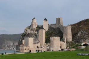 Stunning view of Golubac Fortress in Serbia by the Danube River, showcasing medieval architecture. jigsaw puzzle