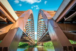 The Thaddeus Kosciusko Twin Bridges span the Mohawk River in New York on a sunny day. jigsaw puzzle