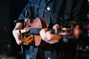 A musician passionately plays the viola on stage, capturing the essence of live performance. jigsaw puzzle