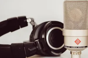 Close-up of a high-quality studio microphone paired with headphones, essential for recording. jigsaw puzzle