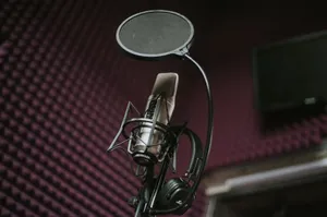 High-quality microphone and pop filter setup in a soundproof music studio. jigsaw puzzle