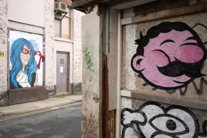 Vibrant street art featuring bold graffiti and murals in Swindon, England. jigsaw puzzle