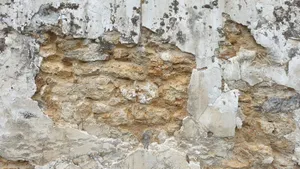 Close-up of a rustic weathered wall texture with peeling plaster, perfect for design backgrounds. jigsaw puzzle