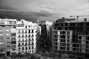 Black and white aerial capture of modern and classic Madrid architecture. jigsaw puzzle