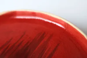 Detailed view of a red ceramic plate showing texture and glazing. jigsaw puzzle