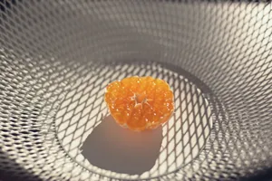 Close-up of orange slice on a mesh surface casting intricate shadows. Perfect for food and abstract themes. jigsaw puzzle